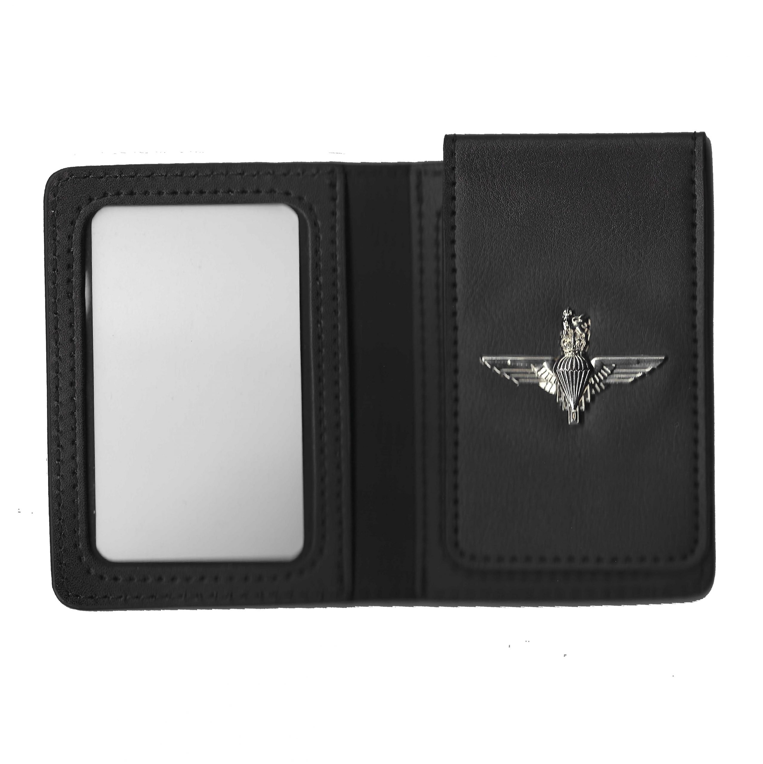UK Armed Forces MOD90 ID Card Holder - Black Leather Wallet - The Parachute Regiment